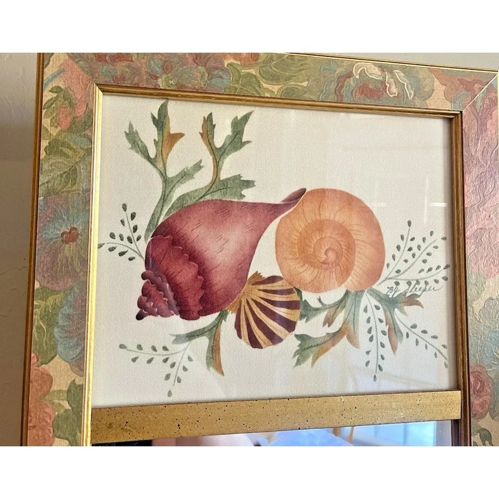 B.J. Sleeper Framed Theorem Painting Shells Seaweed Signed Mirror Vintage 21x11